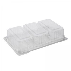 Smørrebrødsbakke 3-rum 240x147x45 mm RPET Klar 4 ps x 44 STK/krt