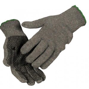 Strikhandske, 10, grå, bomuld/polyester, med sorte dotter, lycra elastik 12 par/pk