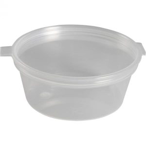 Dressingbæger transparent 60ml Ø70xH25mm m/hængslet låg 1000stk/krt