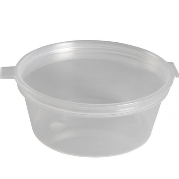 Dressingsæbel m/hængslet låg, 60 ml, Ø7 cm, klar, PP - 1000 stk/krt