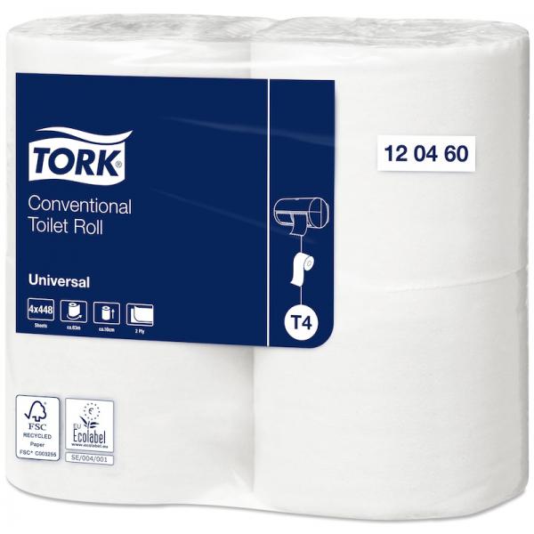 Toiletpapir Tork Universal T4 2-lag 62.7 m 448 ark 6 pk x 4 rl/krt