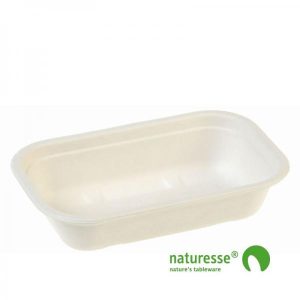 Menu-bakke, biocoated bagasse, 650 ml, 205x130x56mm, hvid, 1-rum - 500 stk/krt