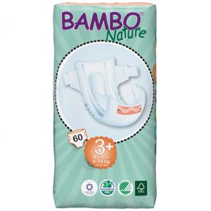 Børneble, tapeble, Bambo Nature, Midi 3+, hvid, med vådindikator - 180 stk/krt