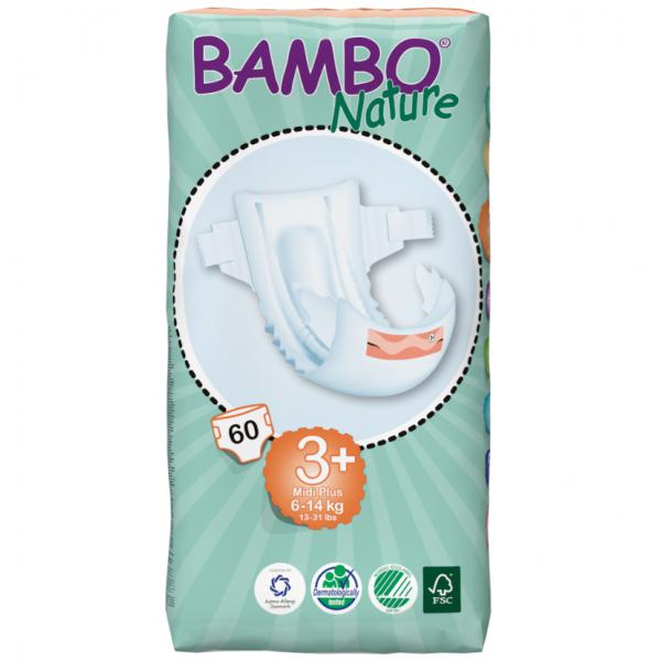 Børneble, tapeble, Bambo Nature, Midi 3+, hvid, med vådindikator - 180 stk/krt