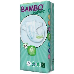 Børneble, tapeble, Bambo Nature, Maxi 4+, hvid, med vådindikator, 10-20 kg - 162 stk/krt