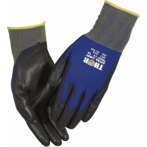 Fingerdyppet PU handske, THOR Extra Light, 7, blå, polyester/PA, ribkant 12 par/pk