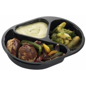 Bakke, 23,8x17,6x4,5cm, 960 ml, sort, PP, 3-rums, 200/300/460 ml, menuserie, hovedret 240 stk/krt