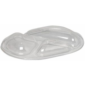 Snap-on låg, 23,8x17,6x3cm, klar, PS/OPS, oval, til 3-rums, antidug effekt 240 stk/krt