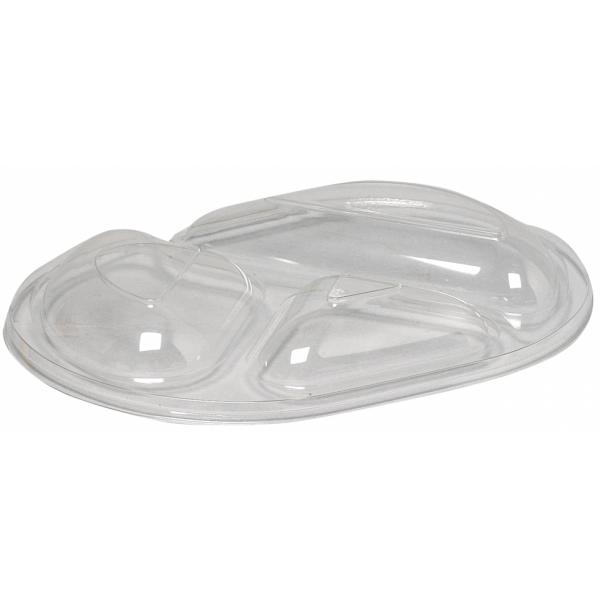 Snap-on låg, 23,8x17,6x3cm, klar, PS/OPS, oval, til 3-rums, antidug effekt 240 stk/krt