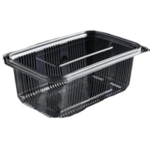 Plastbæger 1000 ml 97x165x70 mm firkantet hængslet låg RPET Klar 600 stk/kar