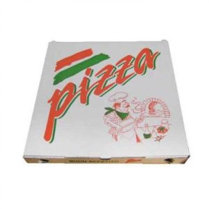 Pizzaæske, 40x40x3, hvid, m/ 'Pizza' logo - 100 stk/krt
