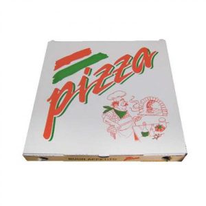 Pizzaæske, 24x24x3, hvid, m/ logo 'I Love Pizza'