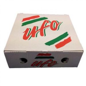 Pizzaæske, 26x26x9, hvid, 'UFO', m/ logo 'buon appetito' - 100 stk/krt