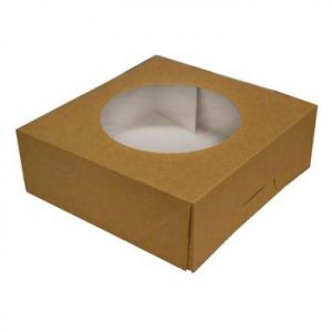 Kageæske 230x230x80 mm Hængslet låg/rude Brun/Hvid 100 STK/krt