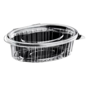 Plastbæger Catersource 150 ml 112x145x26 mm Oval Hængslet låg RPET Klar 800stk/Krt