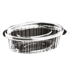 Plastbæger Catersource 250 ml 112x145x42 mm Oval Hængslet låg RPET Klar - 800 stk/krt