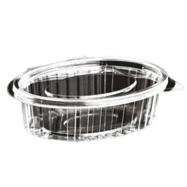 Plastbæger Catersource 250 ml 112x145x42 mm Oval Hængslet låg RPET Klar - 800 stk/krt