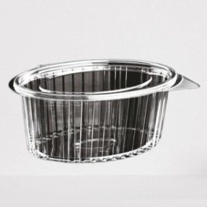 Plastbæger Catersource 1000 ml 145x190x82 mm Oval Hængslet låg RPET Klar - 400 stk/krt
