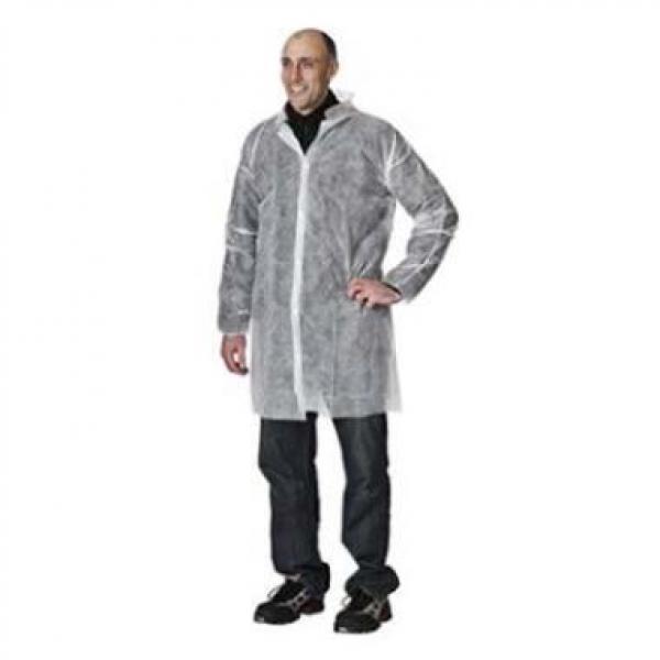 Engangskittel, kraftig, XXL, non-woven, hvid m/ trykknaplukning - 50 stk/krt