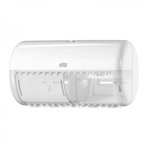 Dispenser Toiletpapir Tork Twin T4 ABS Plast Hvid til almindelige 2 rl 1 STK