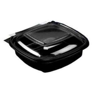 Plastbakke, m/ hæ.låg, SquarePac, 250 ml, 130x127x40, sort m/ klart låg - 600 stk/krt