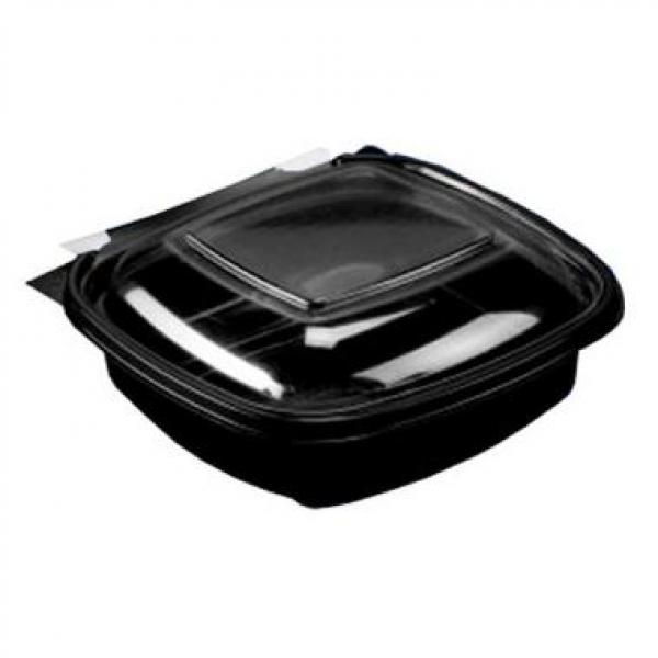 Plastbakke, m/ hæ.låg, SquarePac, 250 ml, 130x127x40, sort m/ klart låg - 600 stk/krt