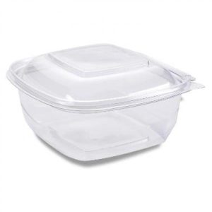 Plastbakke, SquarePac, 750 ml, 179x174x50 mm, m/hæ.låg APET Klar - 300 stk/krt