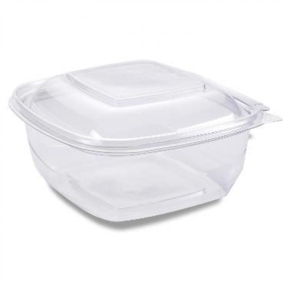 Plastbakke, SquarePac, 750 ml, 179x174x50 mm, m/hæ.låg APET Klar - 300 stk/krt