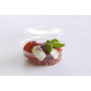 Salatbakke, 500 ml, 167x131x56 mm, oval hængslet låg, RPET, Klar - 600 stk/krt