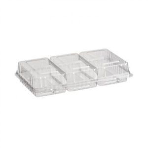 Lunchbakke PrimeSource rekt klar PET 3-rum 245x145x45 m/låg smørrebrød 300 stk/krt
