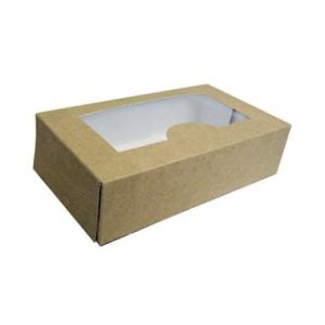 Kakask brun/hvid 6 punkter med vindue i PET - 180x110x50mm