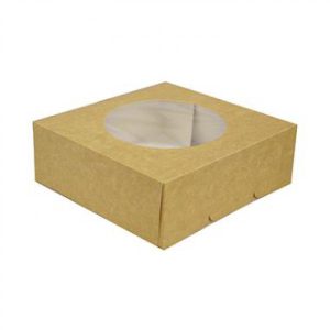 Kageæske brun/hvid 230x230x80mm 6 punkt med rude i PET 100 stk/krt