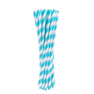 Papirsugerør, stribet blå/hvid, Ø8x230 mm - 100 stk/pk