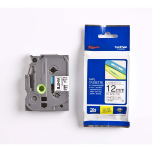 Labeltape Brother TZe-231 12mmx8m sort på hvid lamineret - 1 rl/pk