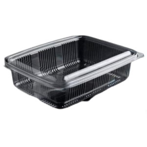 Plastbæger 1500 ml 140x195x70 mm firkantet hængslet låg RPET Klar 4x100 stk/kar