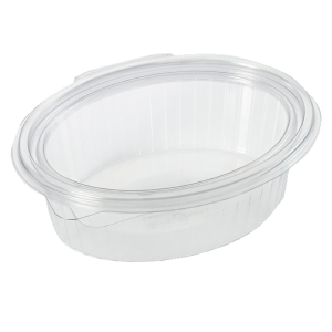 Salatbakke m/hængslet låg, 250 ml, oval, RPET - 800 stk/krt