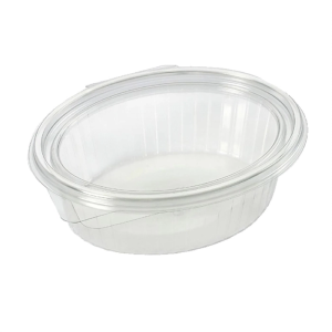 Salatbakke, m/hængslet låg, 1000 ml, oval, RPET - 300 stk/krt