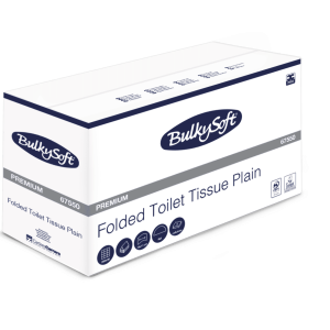 Toiletpapir, i ark Bulkysoft, 2-lags, nyfiber, 11x19 cm