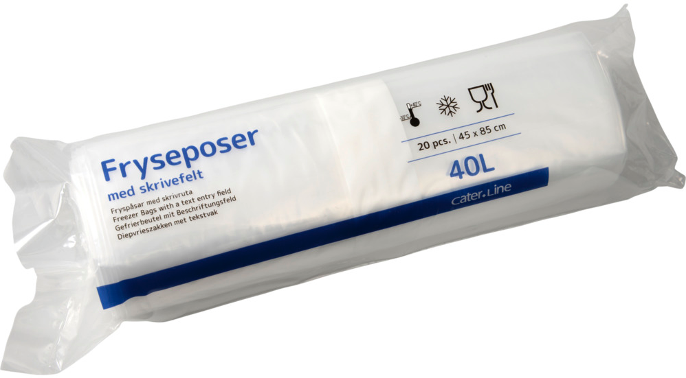 Frysepose, med skrivefelt 40 l, klar, LDPE/virgin, 45x85cm 20 rl/krt