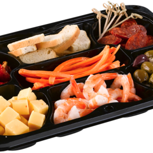 Gourmet bakke, 24,5x35x3,5cm, sort, RPET, 7-rums, take away, inkl. låg 25 stk/krt