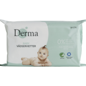 Baby vådserviet, Derma Baby 0-2 år, hvid, 64 stk. uden farve, parfume, engangs 12*64 stk/krt