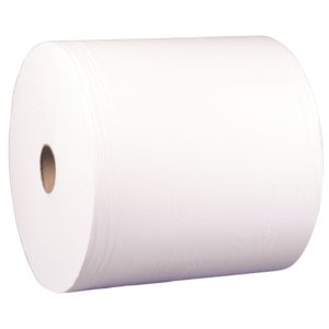 Værkstedsrulle, 2 lags, 380m x 26,5cm, Ø33cm, hvid, 100% nyfiber