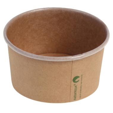 Isbæger 240 ml 8 oz Ø96x52 mm kraft pap PLA bionedbrydelig Brun 20 ps x 50 STK/krt