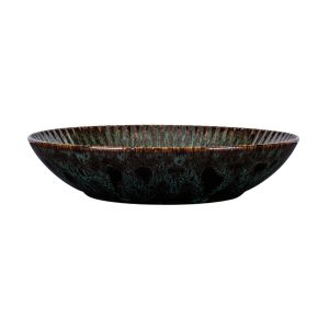 Blocho Daisy, stentøjstallerken, dyb, rund, 65 cl, 22 cm, med grøn-sort dekoration og relief
