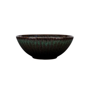 Blocho Daisy, stentøjsskål, rund, 50 cl, 17 cm, med grøn-sort dekoration og relief