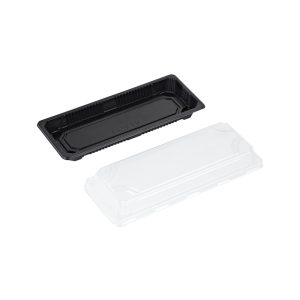 Sushi bakke med låg 330ml maki PS 220x90x40mm sort/transparent CH6