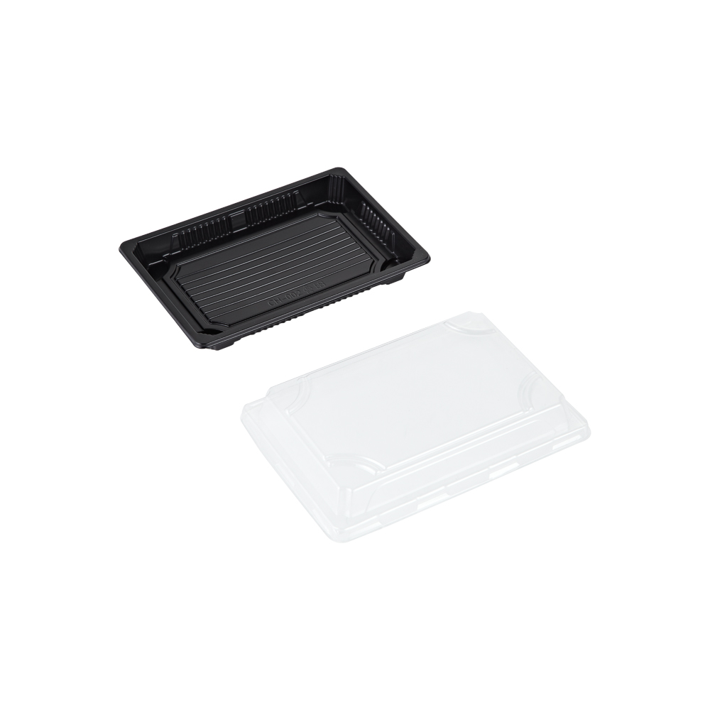 Sushi bakke med låg 400ml PS 190x130x40mm sort/transparent CH2