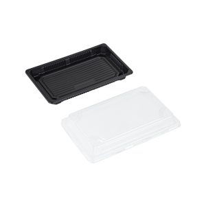Sushi bakke med låg 500ml PS 220x140x40mm sort/transparent