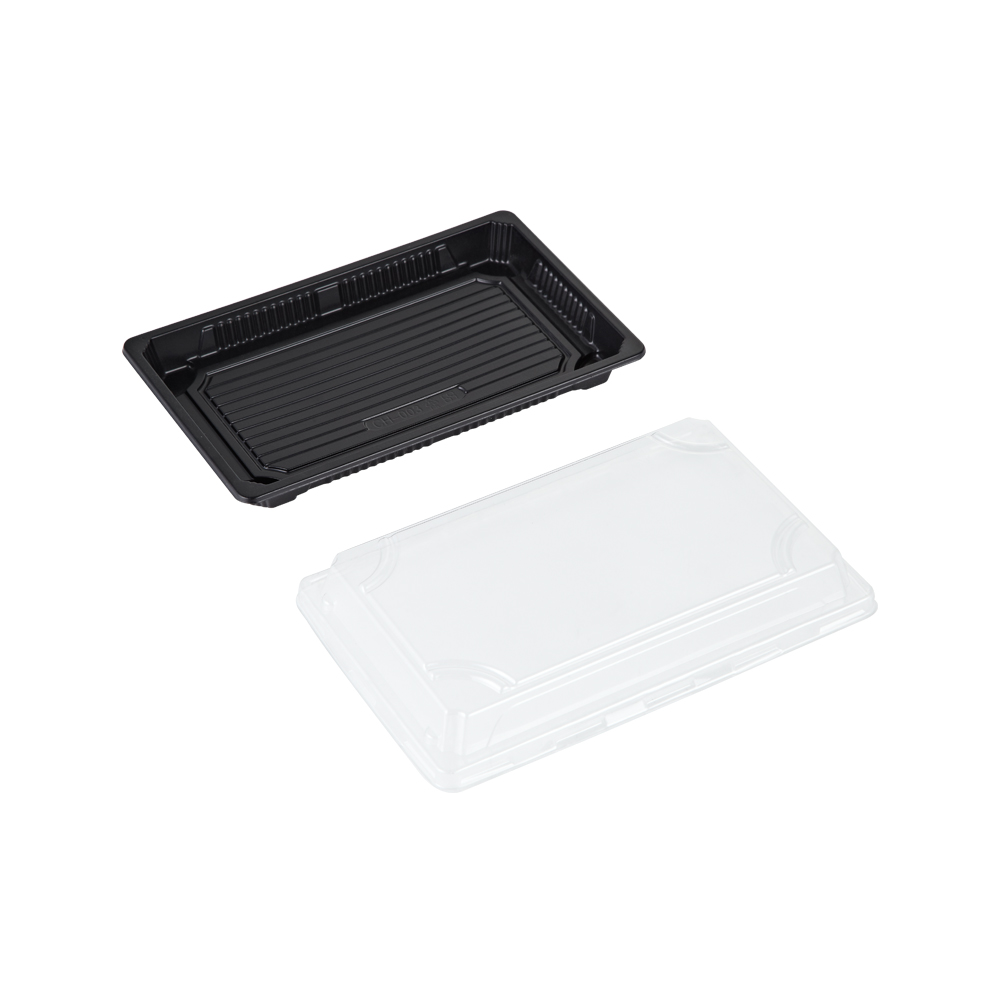 Sushi bakke med låg 500ml PS 220x140x40mm sort/transparent