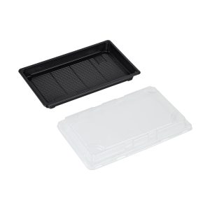 Sushi bakke med låg 600ml PS 240x150x40mm sort/transparent